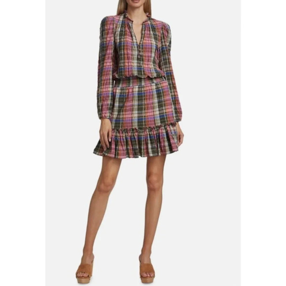 NWT Veronica Beard Olive and Pink Plaid Ruffle Destiny Dress Size 2 - Picture 2 of 12